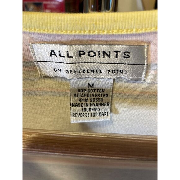 All Points Reference Point Multicolor Striped Short Sleeve V Neck Top SZ Medium - Picture 5 of 6